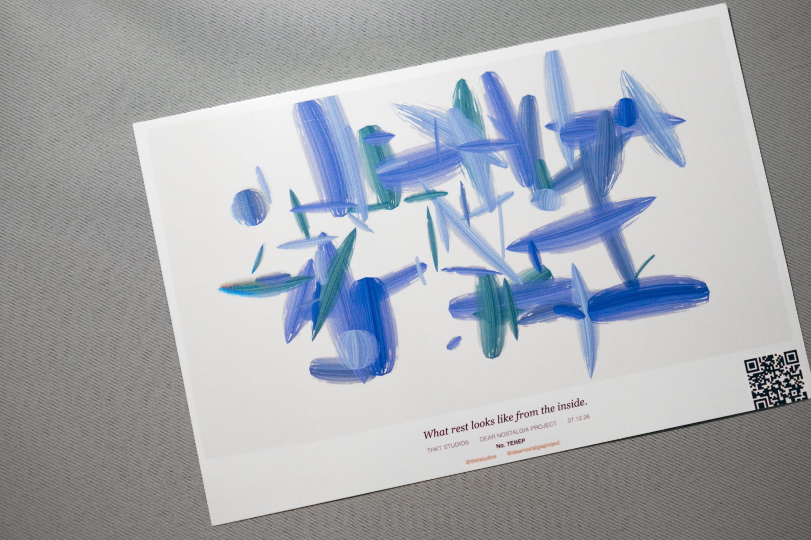 A printed PULSE keepsake with its caption and QR code